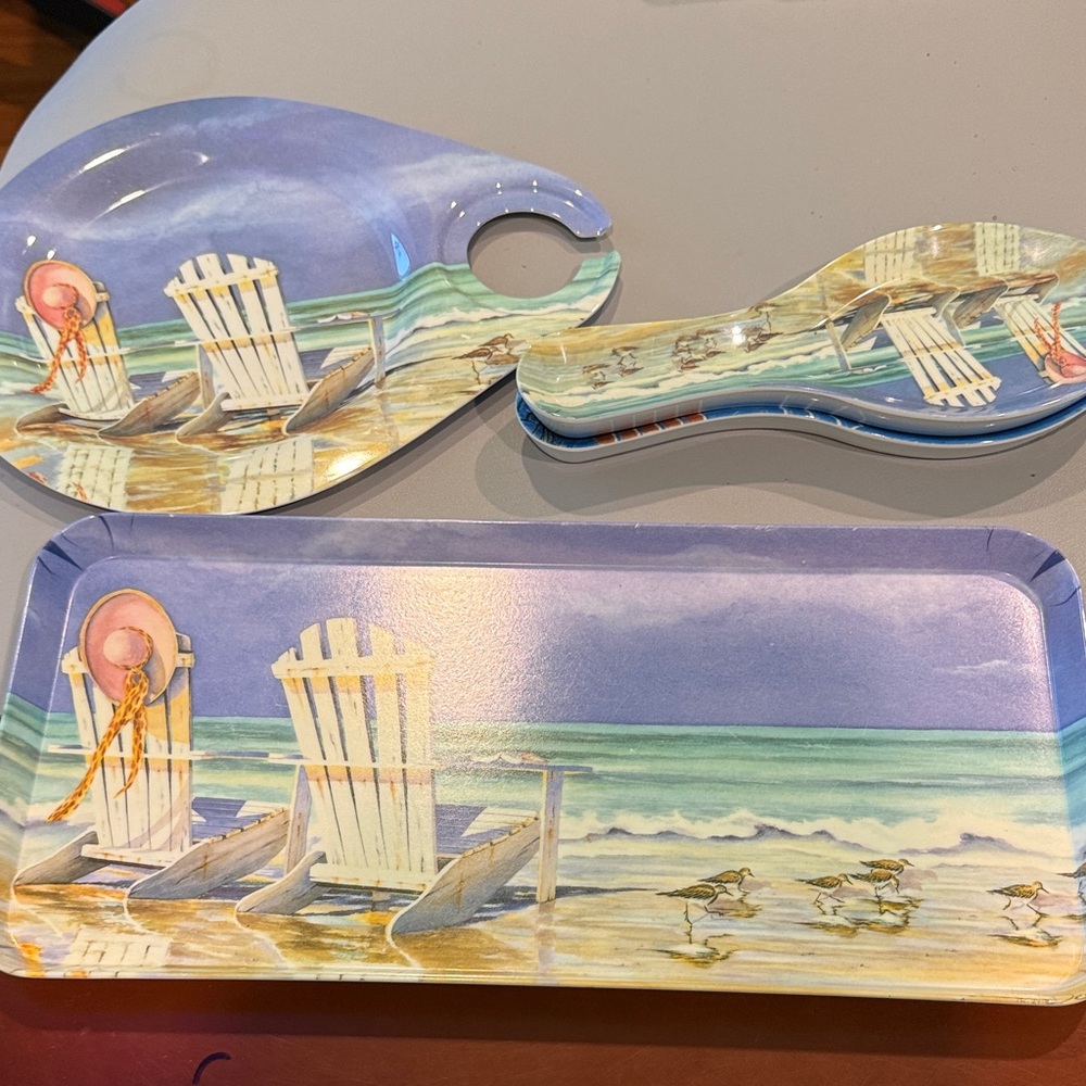 Beach Scene Melamine Serving Set - Coastal Chairs & Shorebirds